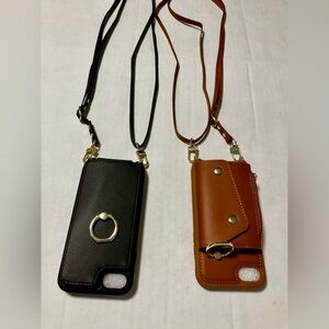 Black & Brown iPhone 7/8/SE 2020/SE 2022 Phone Wallet w/Crossbody Strap